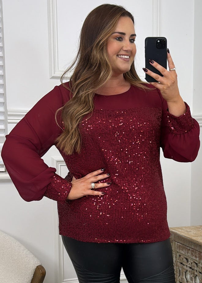 Toscany Wine Sequin Blouse