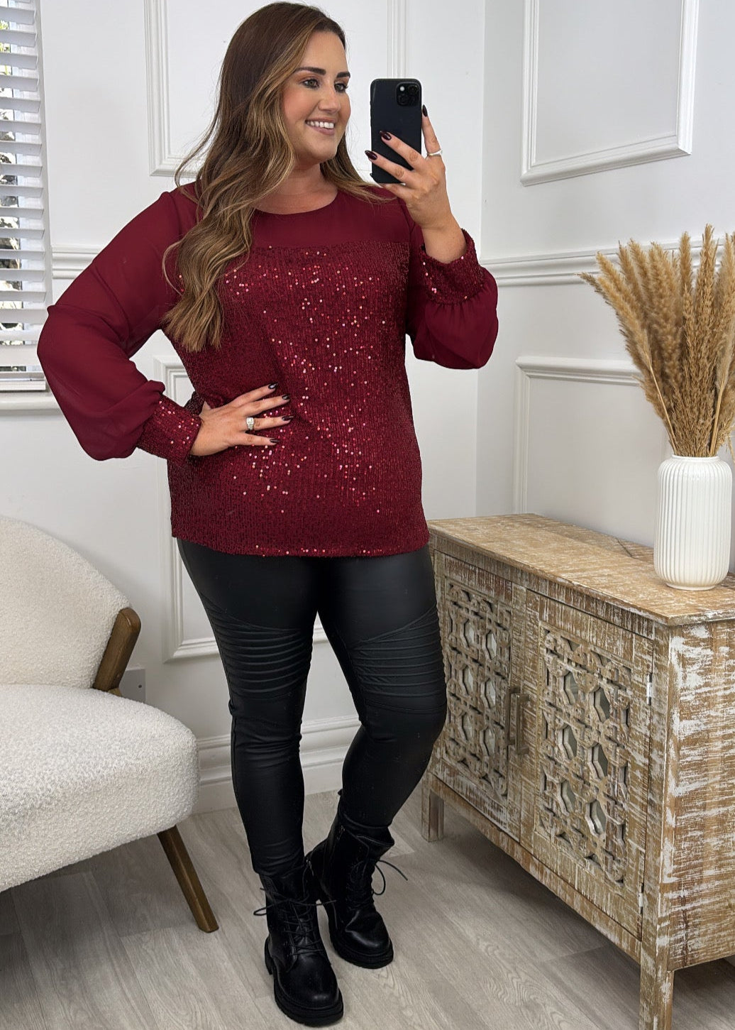 Toscany Wine Sequin Blouse
