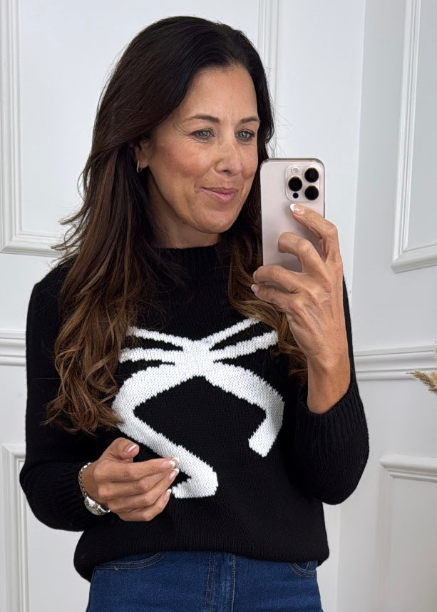 Lourda Black White Bow Jumper