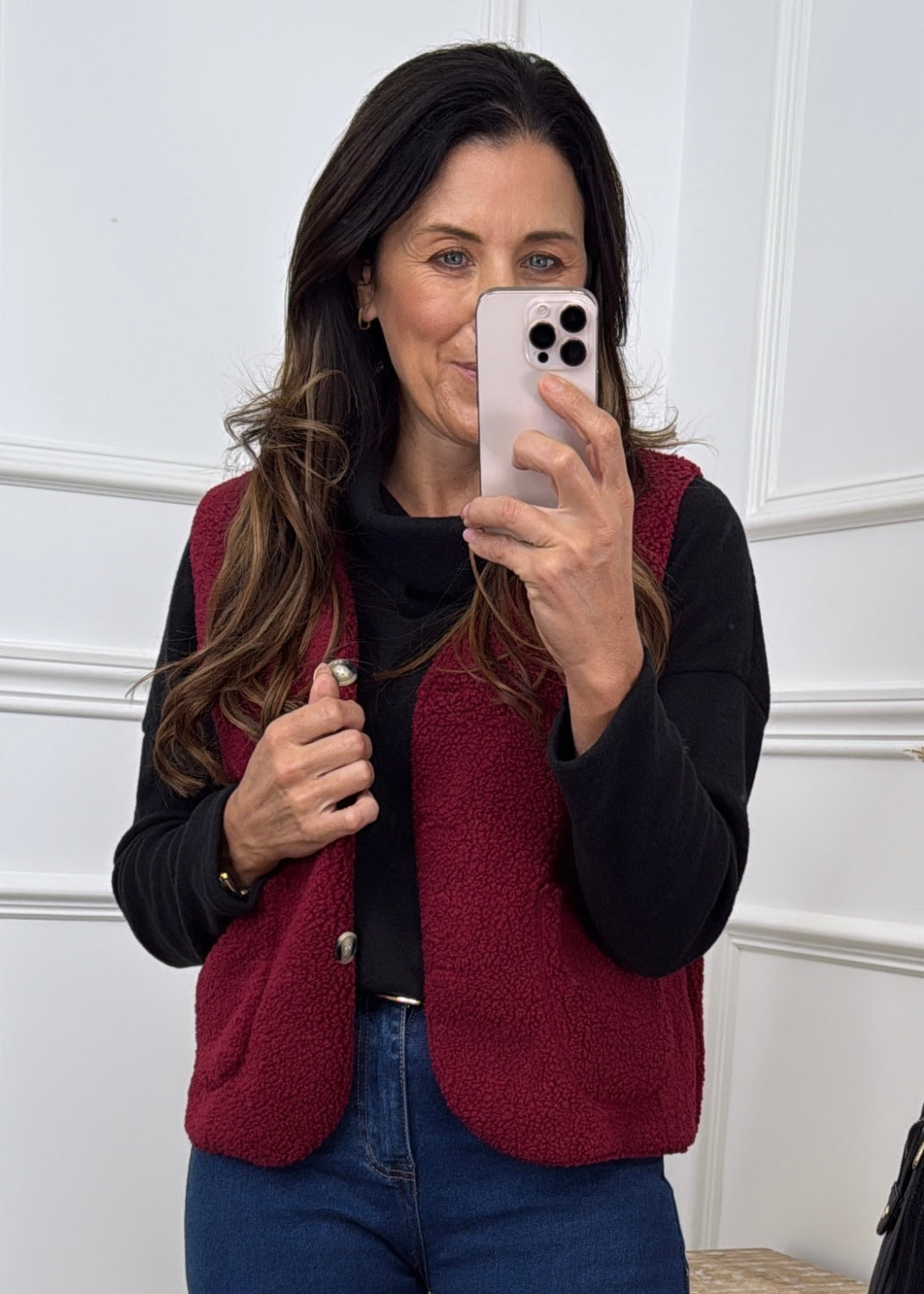 Kimberly Wine Faux Sherpa Vest