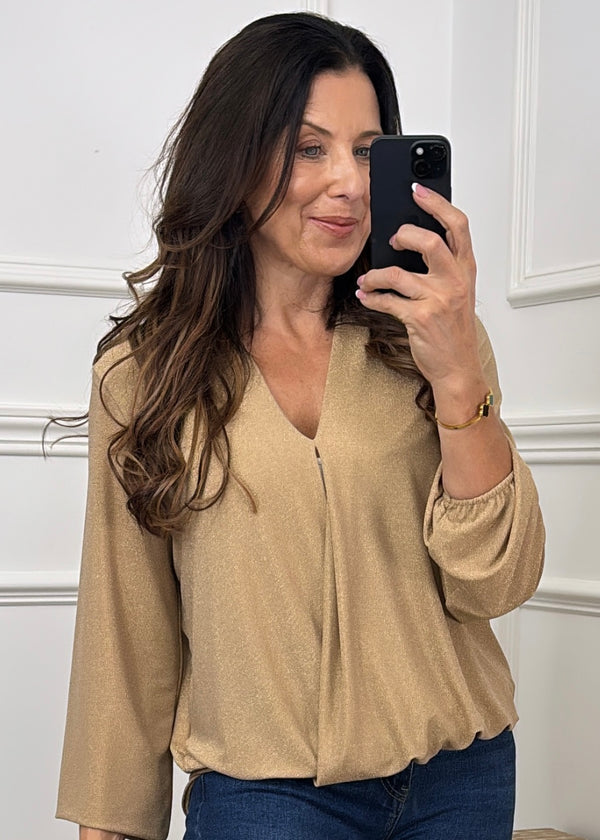 Shelly Gold Faux Wrap Top