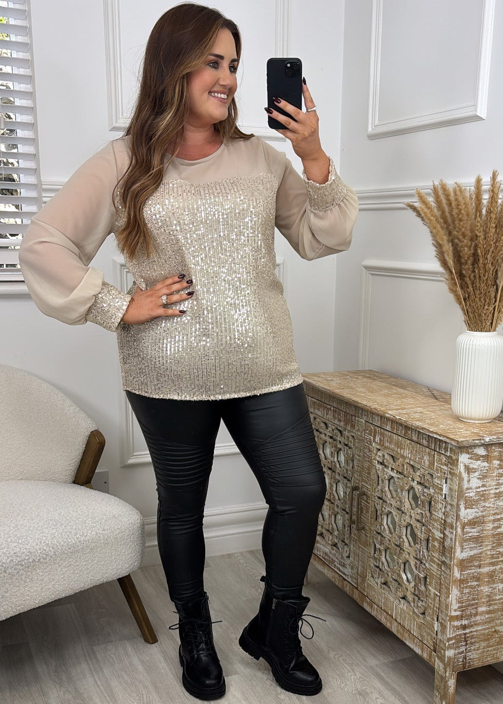 Toscany Champagne Sequin Blouse