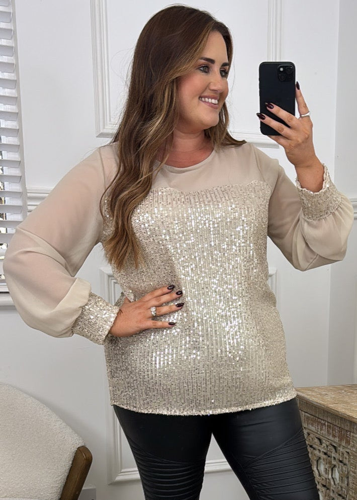 Toscany Champagne Sequin Blouse