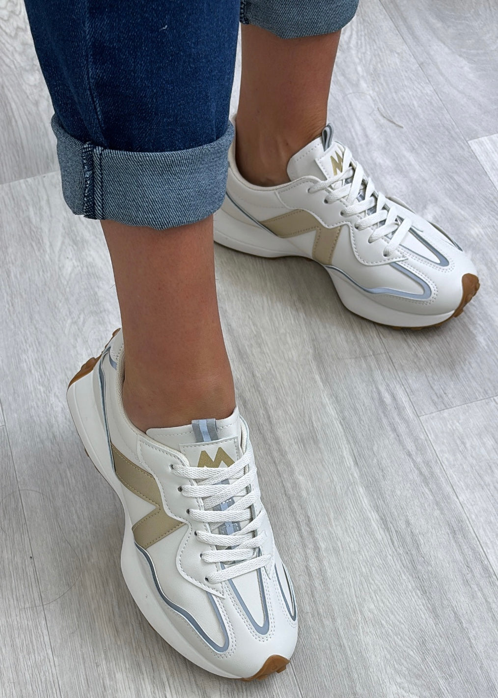 Trish Gold Stripe Beige Trainers