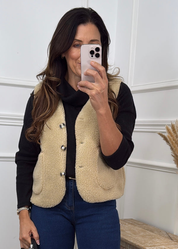 Kimberly Beige Faux Sherpa Vest