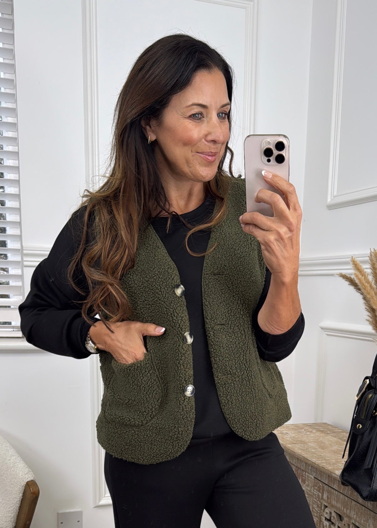 Kimberly Khaki Faux Sherpa Vest