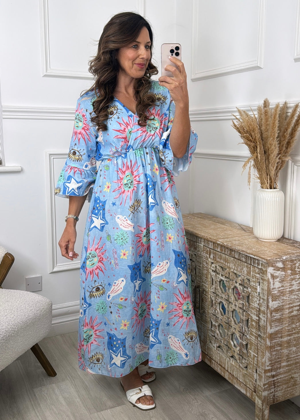 Mollie Blue Celestial Print Maxi Dress Virgo Boutique Mollie Blue Celestial Print Maxi Dress Virgo Boutique