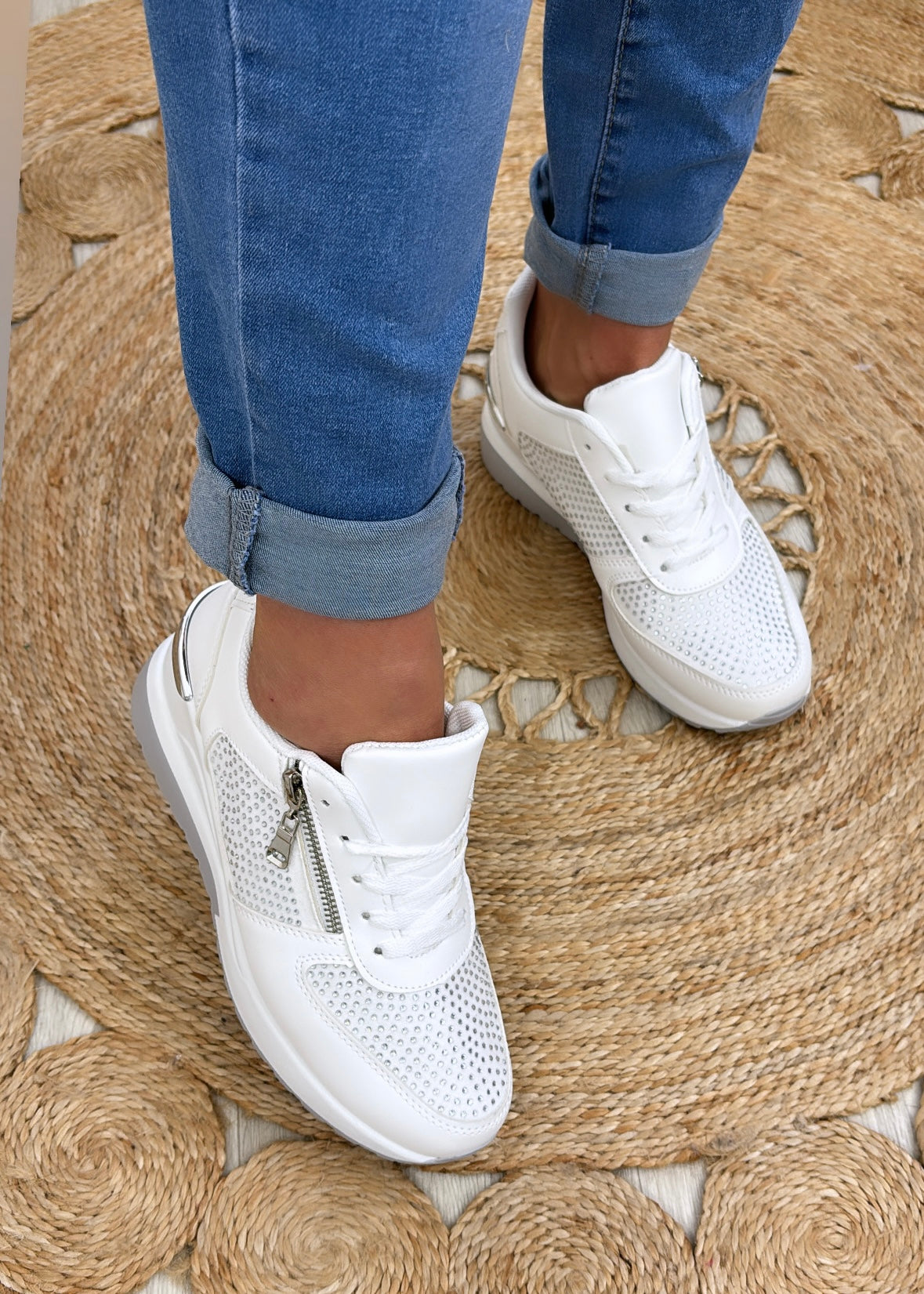 Enid White Zip Detail Wedge Trainers