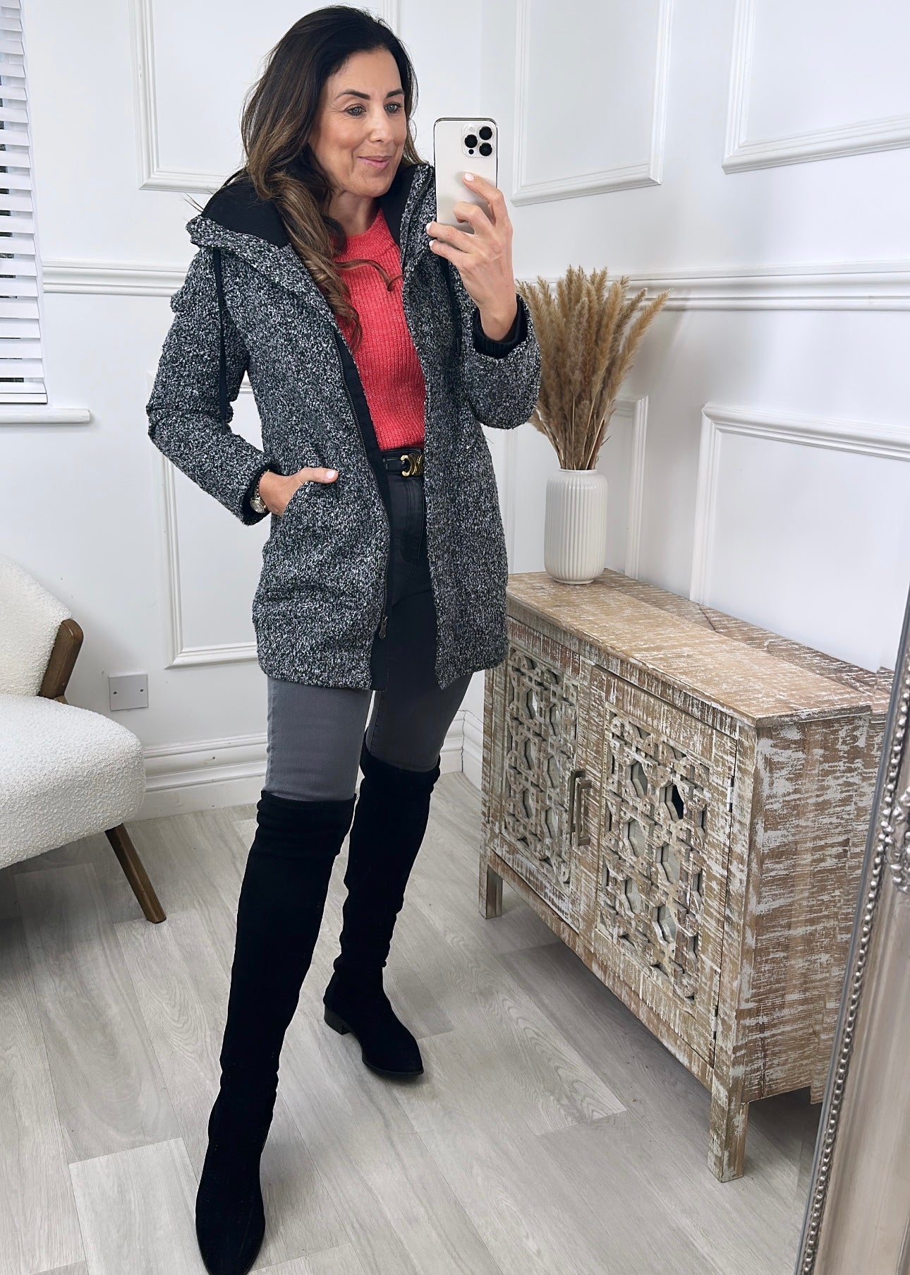 Esther Grey Hooded Semi Coat