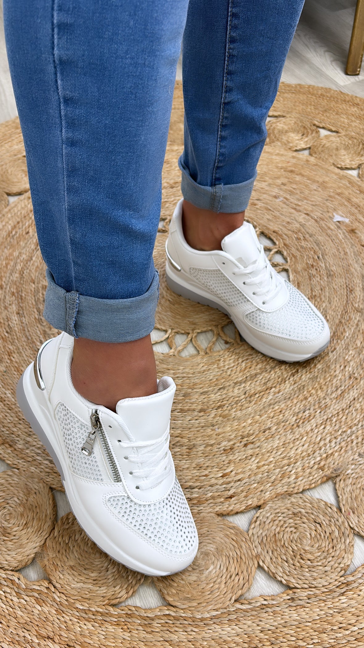 Enid White Zip Detail Wedge Trainers