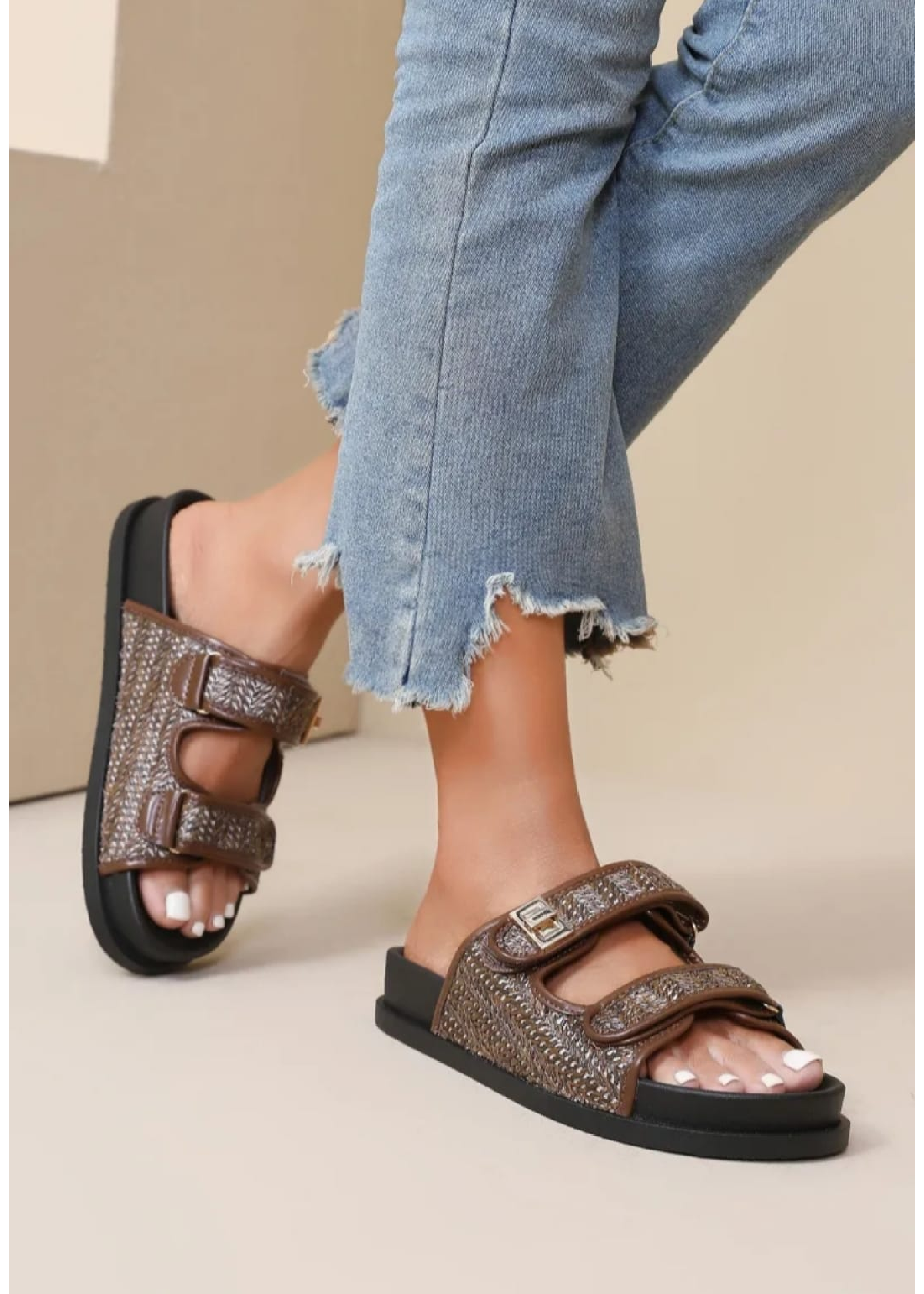 Maddie Brown Double Strap Sandals