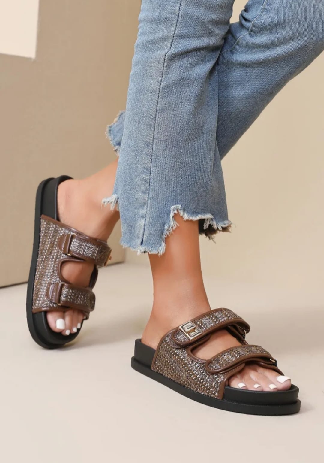 Maddie Brown Double Strap Sandals