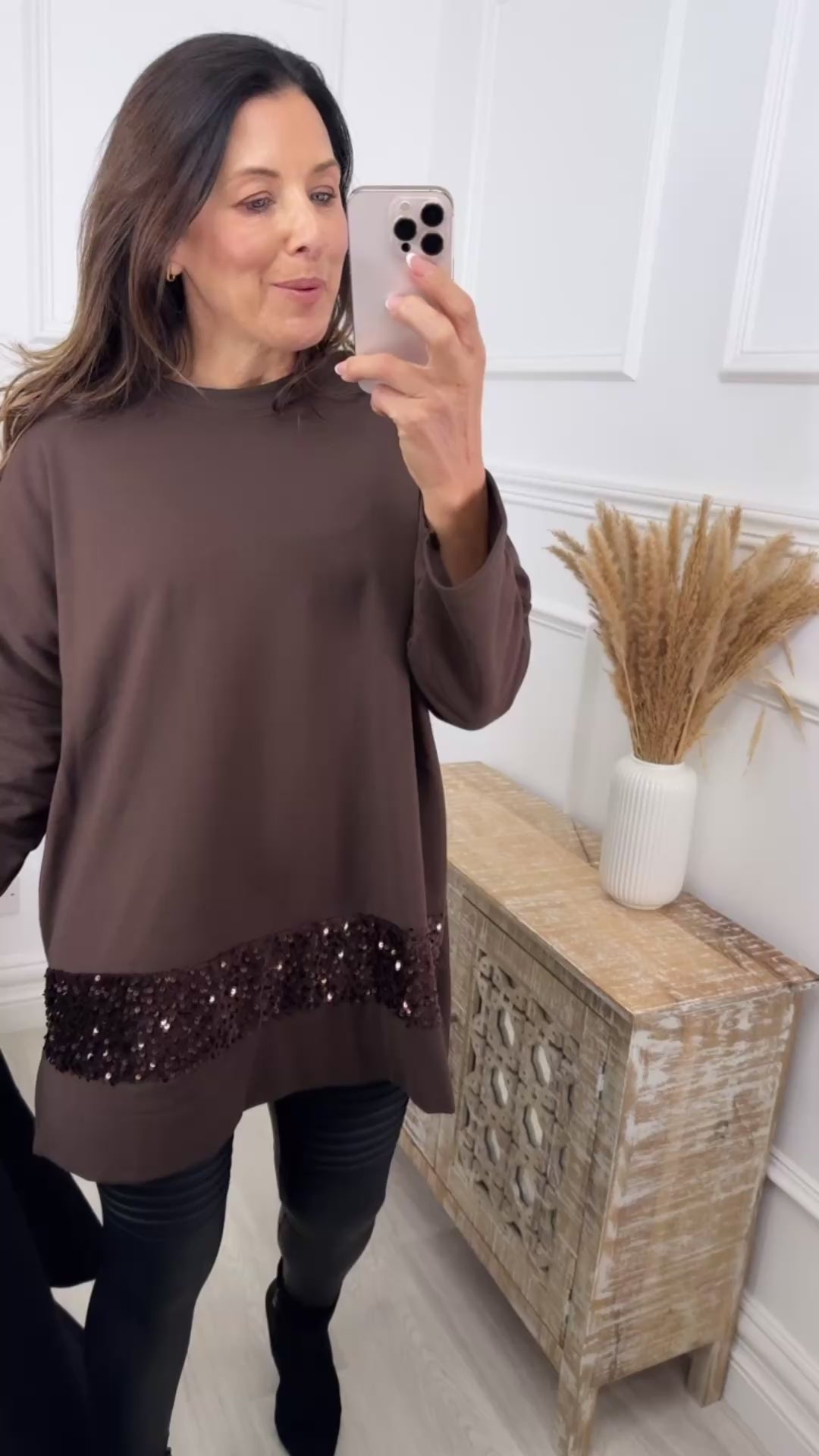 Damira Brown Sequin Panel Tunic