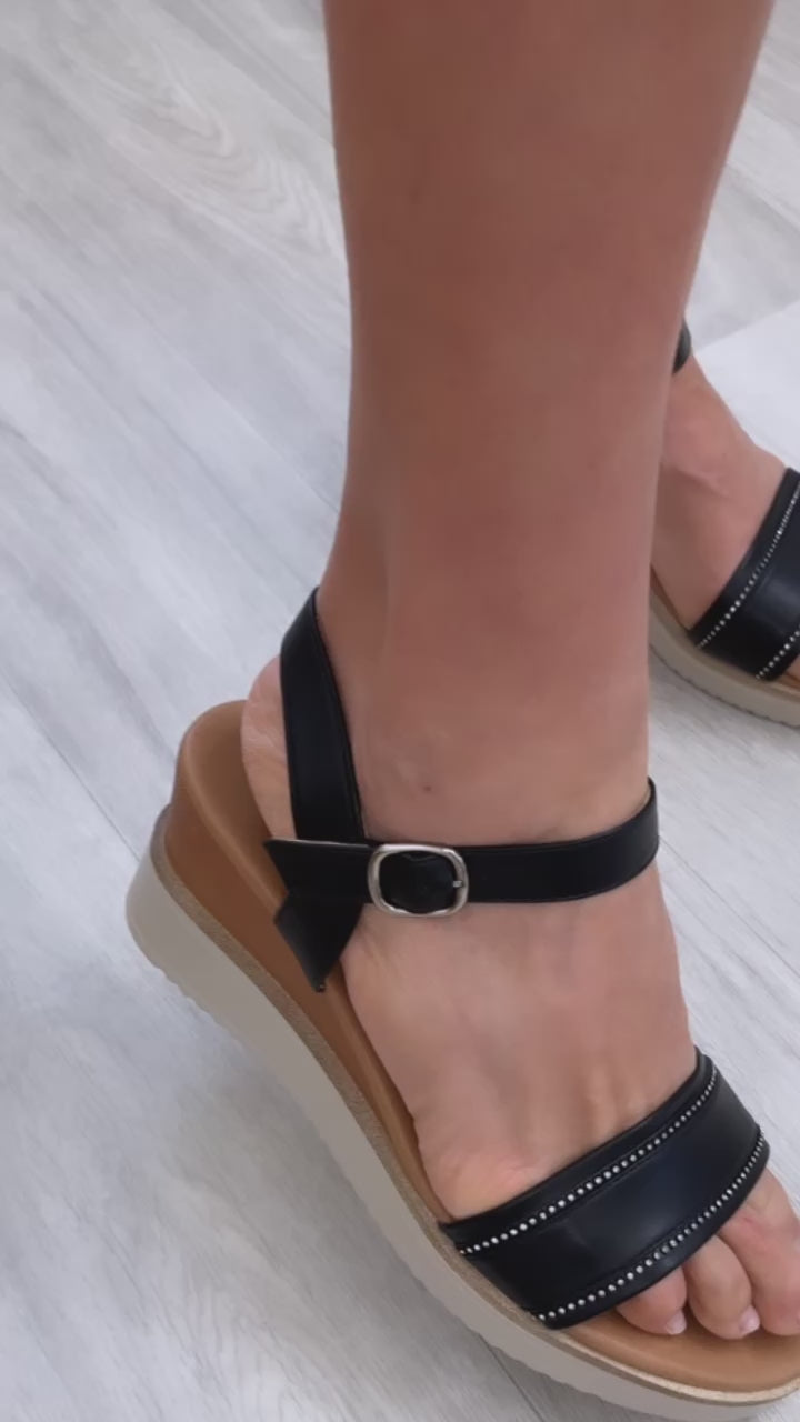Kim Black Wedge Sandals