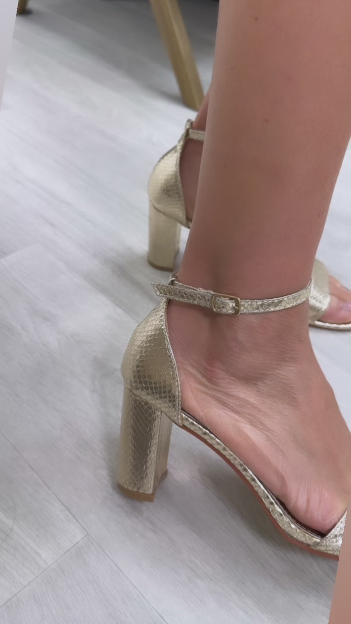 Lilian Gold Block Heel Sandals