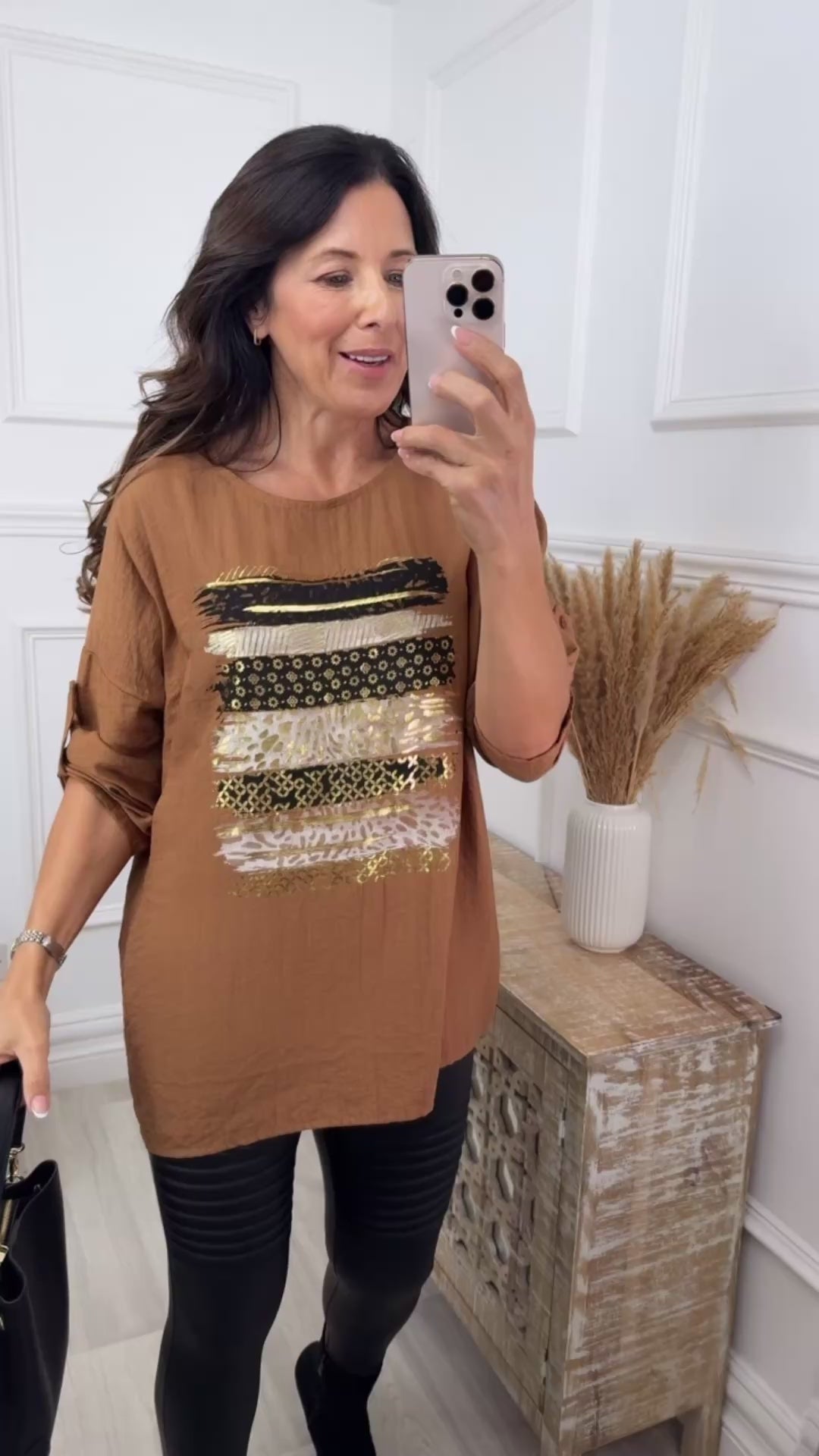 Sabrina Brown Foil Print Top