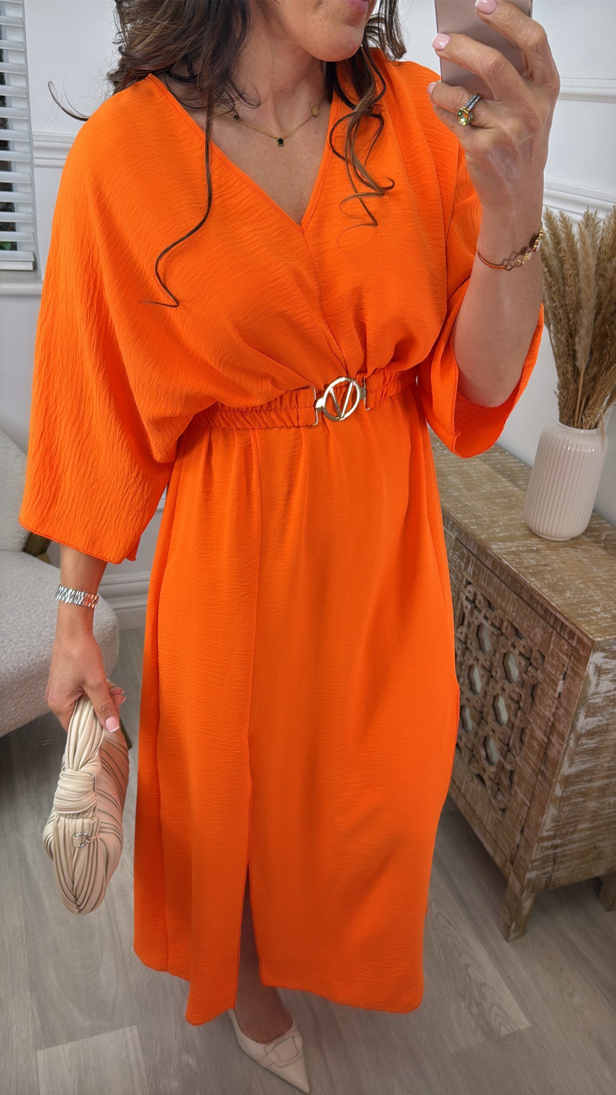 Avery Orange Front Slit Dress