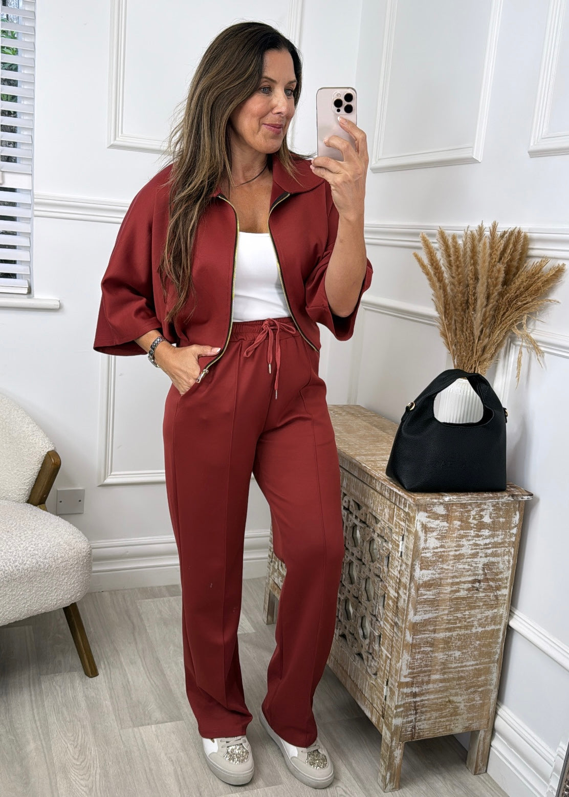Rachel Rust Two Piece Zip Jacket Set