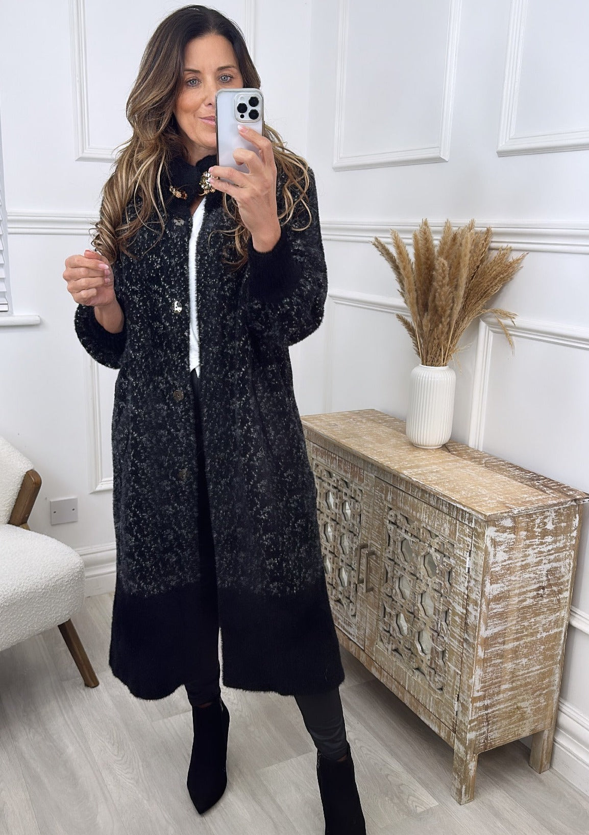Shandel Black Funnel Neck Coat