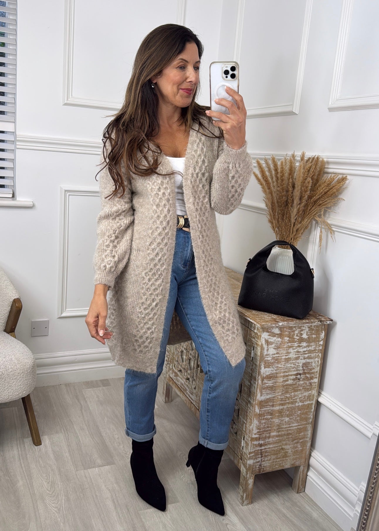 Gemma Beige Textured Knit Cardigan