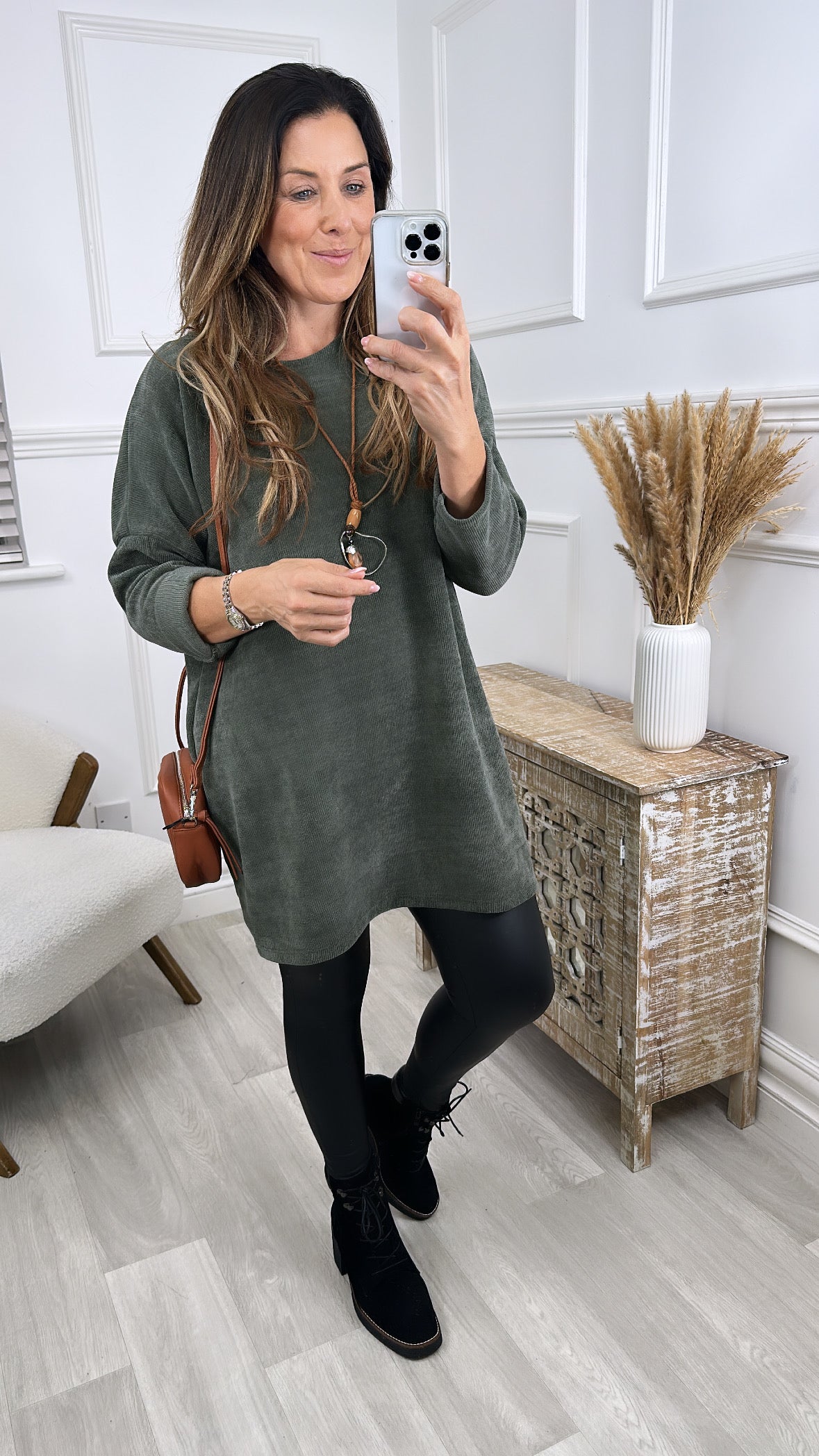 Duana Khaki Velour Necklace Tunic