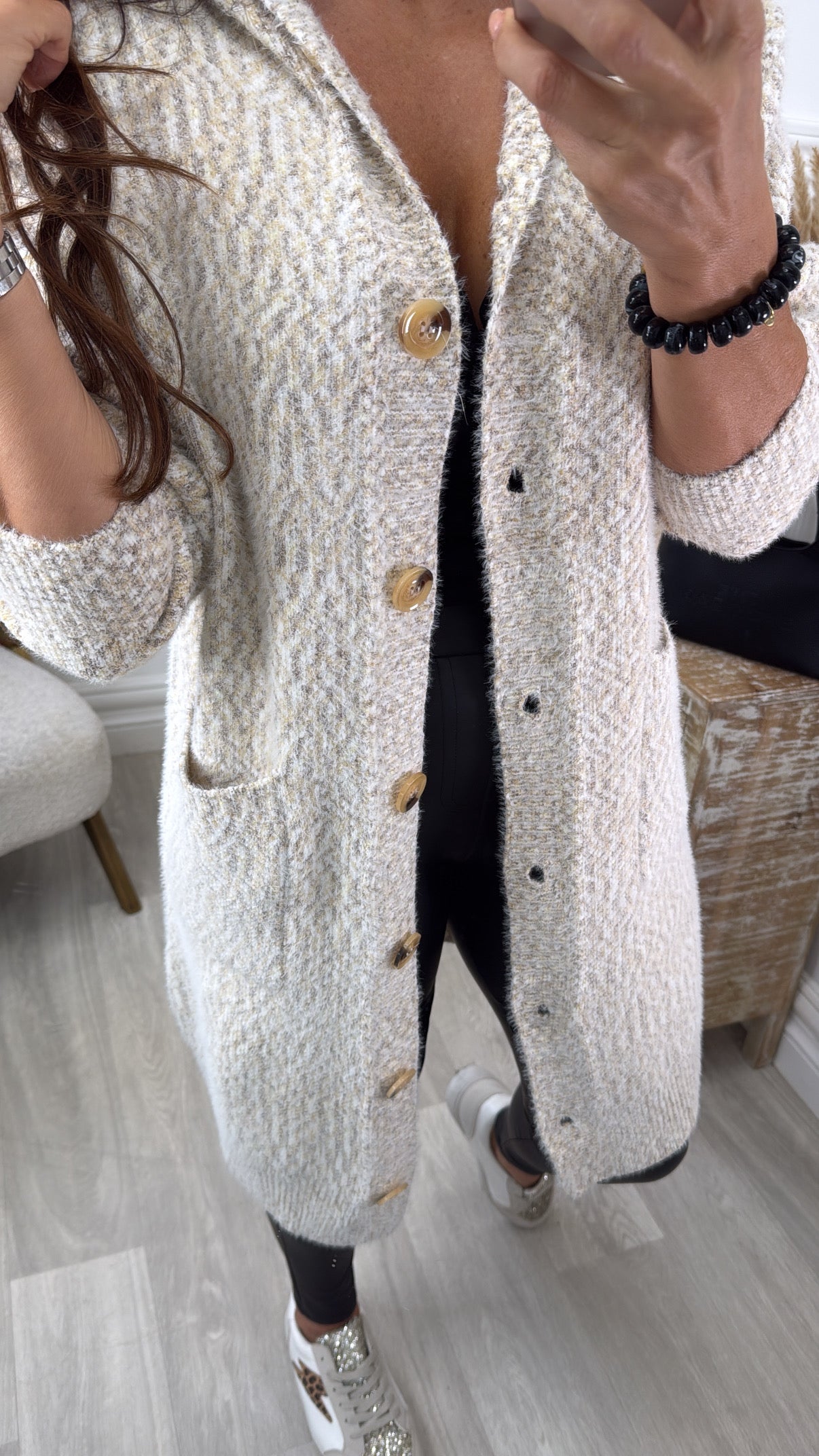 Harper Grey/Yellow Button Cardigan