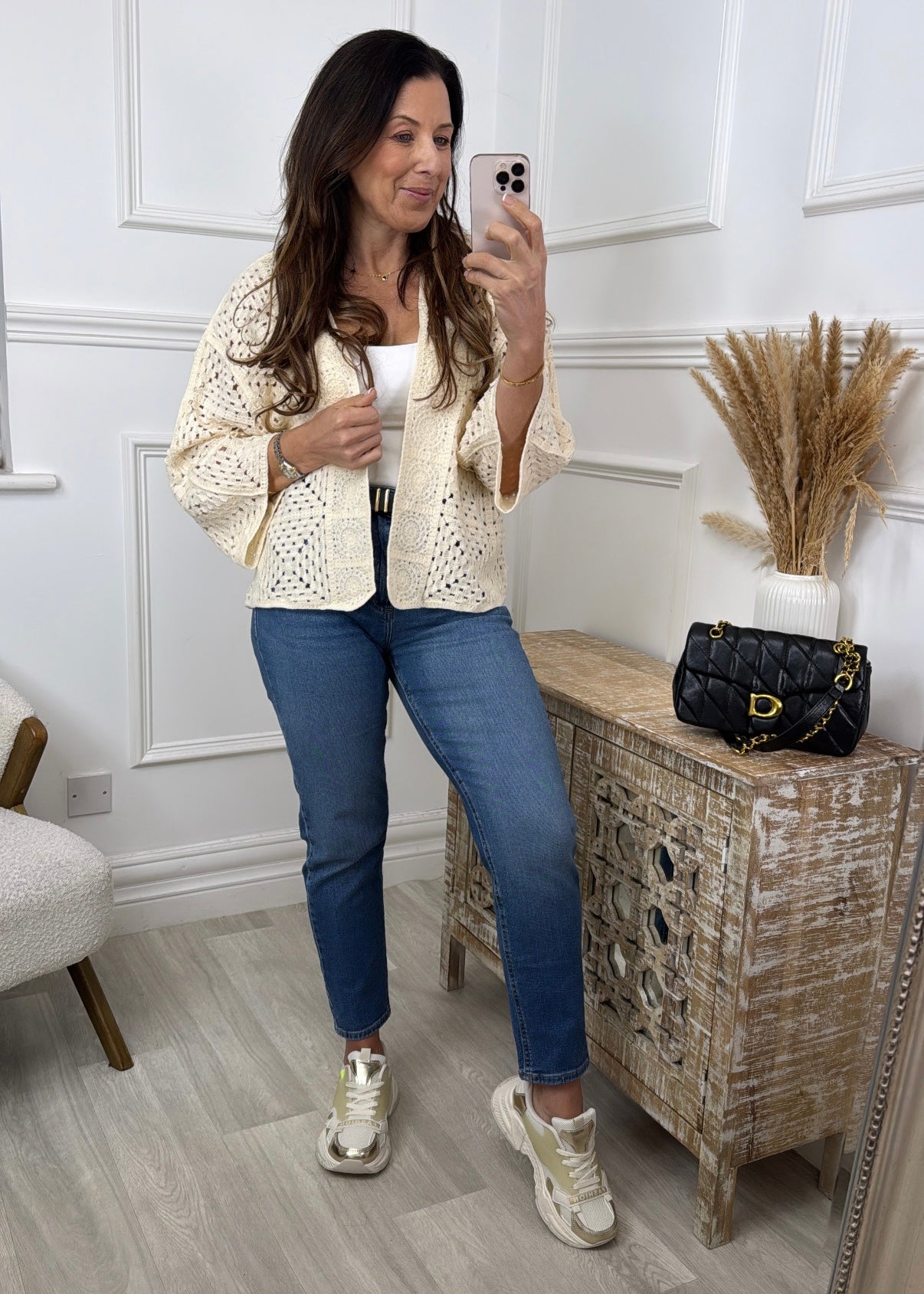 Vienna Beige Crochet Knit Cardigan