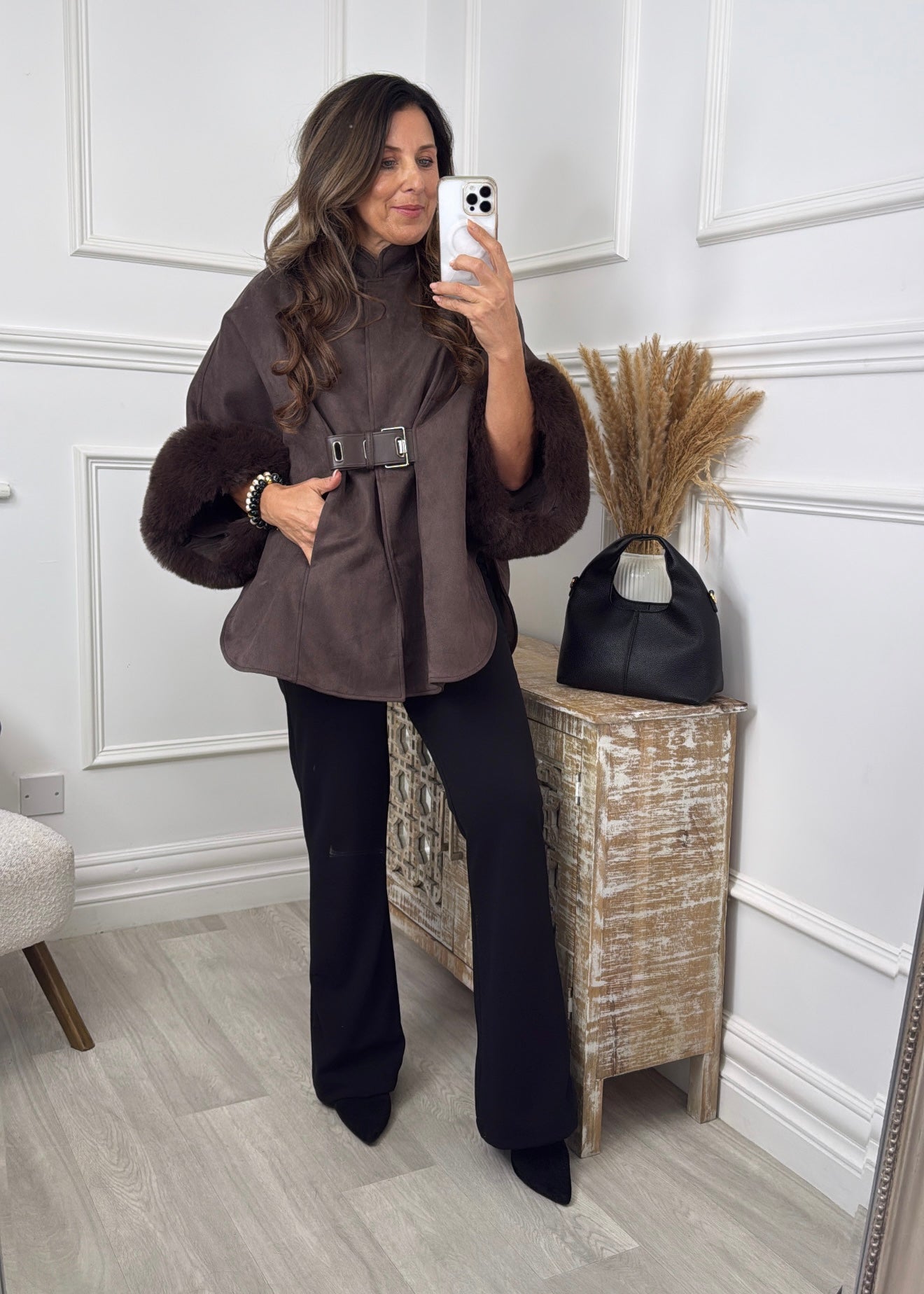 Nadia Brown Fur Cuff Jacket