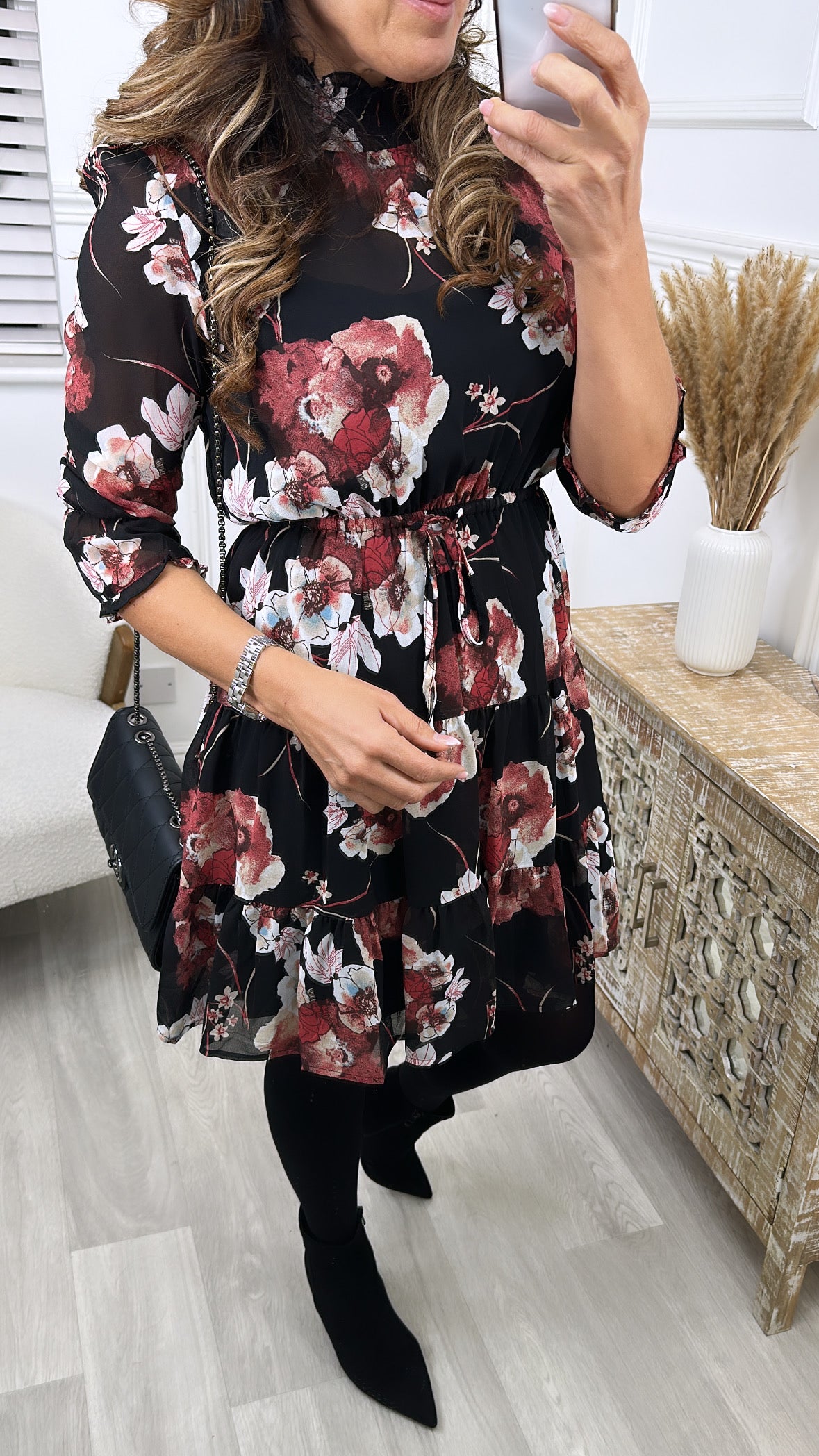 Ashlyn Black Floral Print Dress