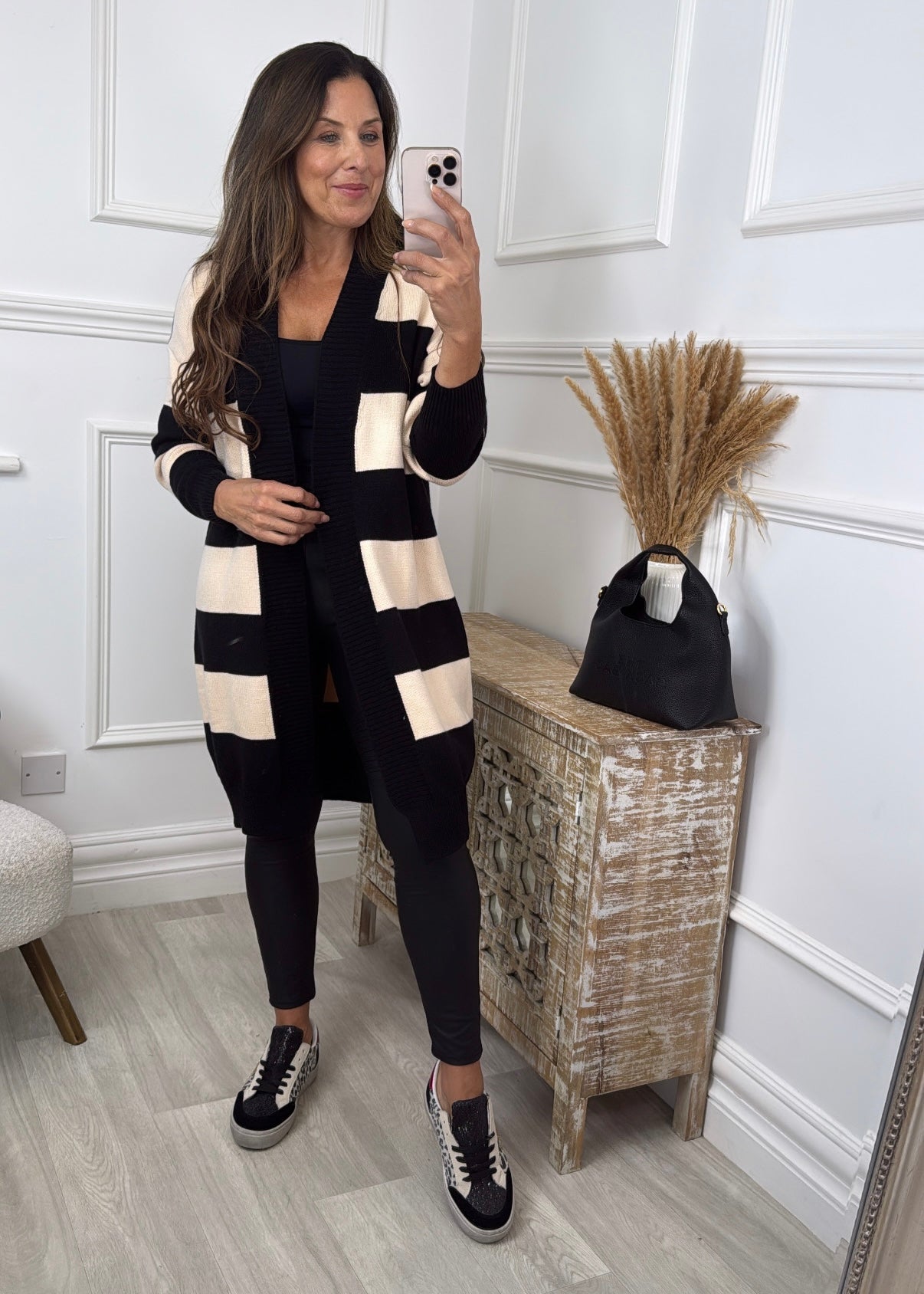 June Black and Cream Striped Cardigan