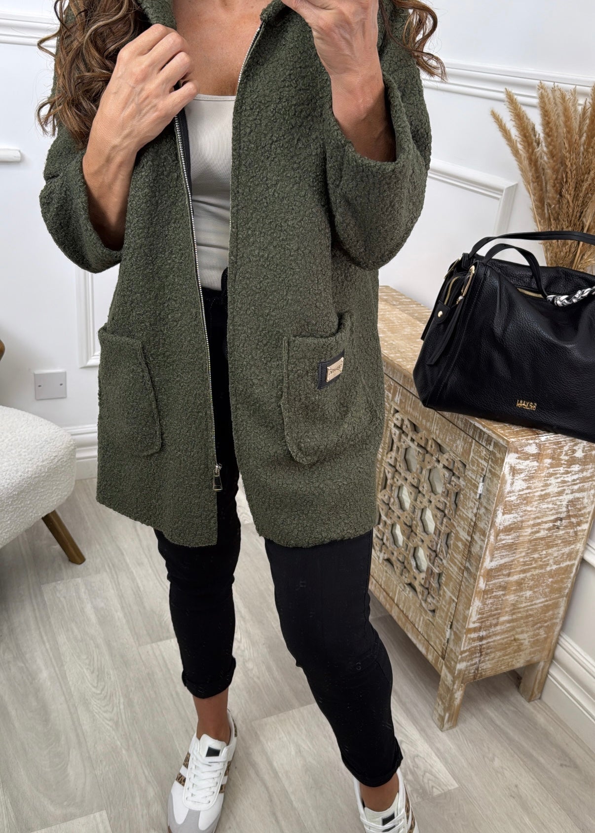 Kylie Khaki Hooded Coatigan