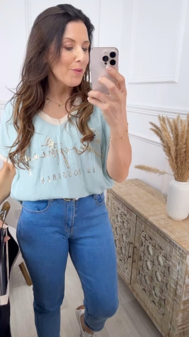 Nancy Aqua Green Everything is Possible Top