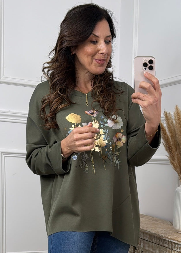 Lynda Khaki Green Floral Top