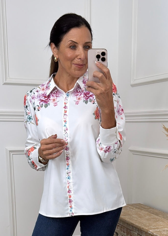 Jasmin White Floral Print Shirt