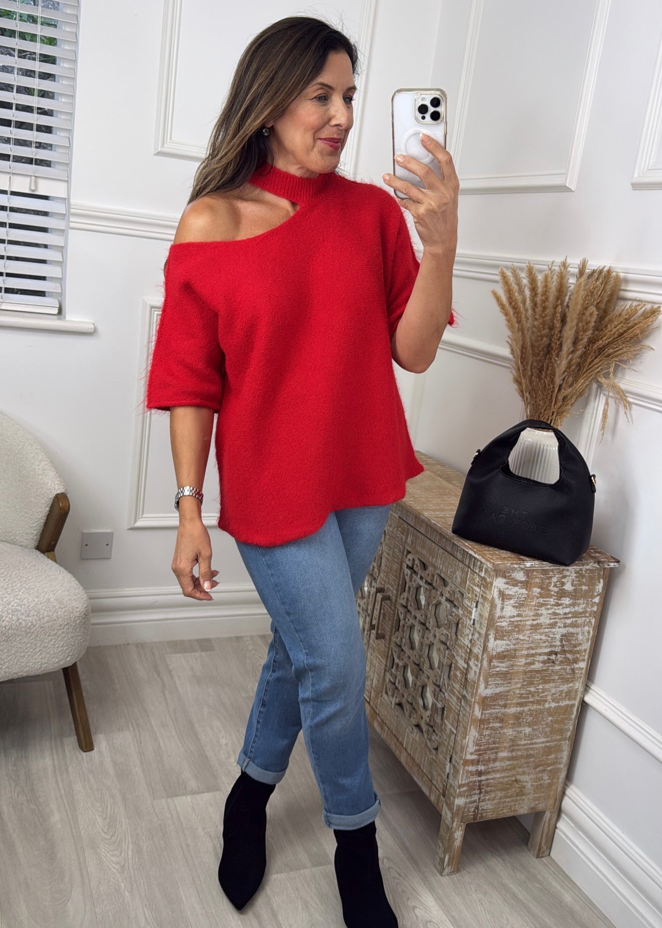 Giovanna Red High Neck Knit