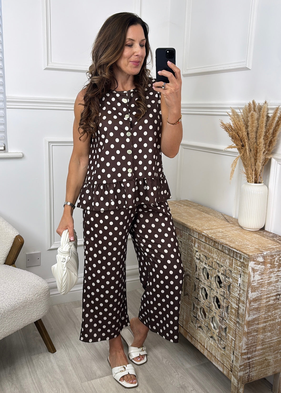 Olivia Brown Polka Frill Hem Top Set