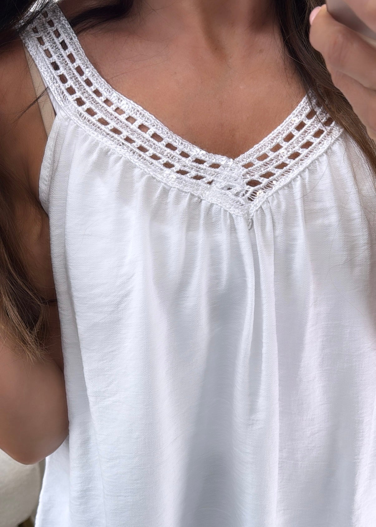 Matilda White Sequin Trim Top