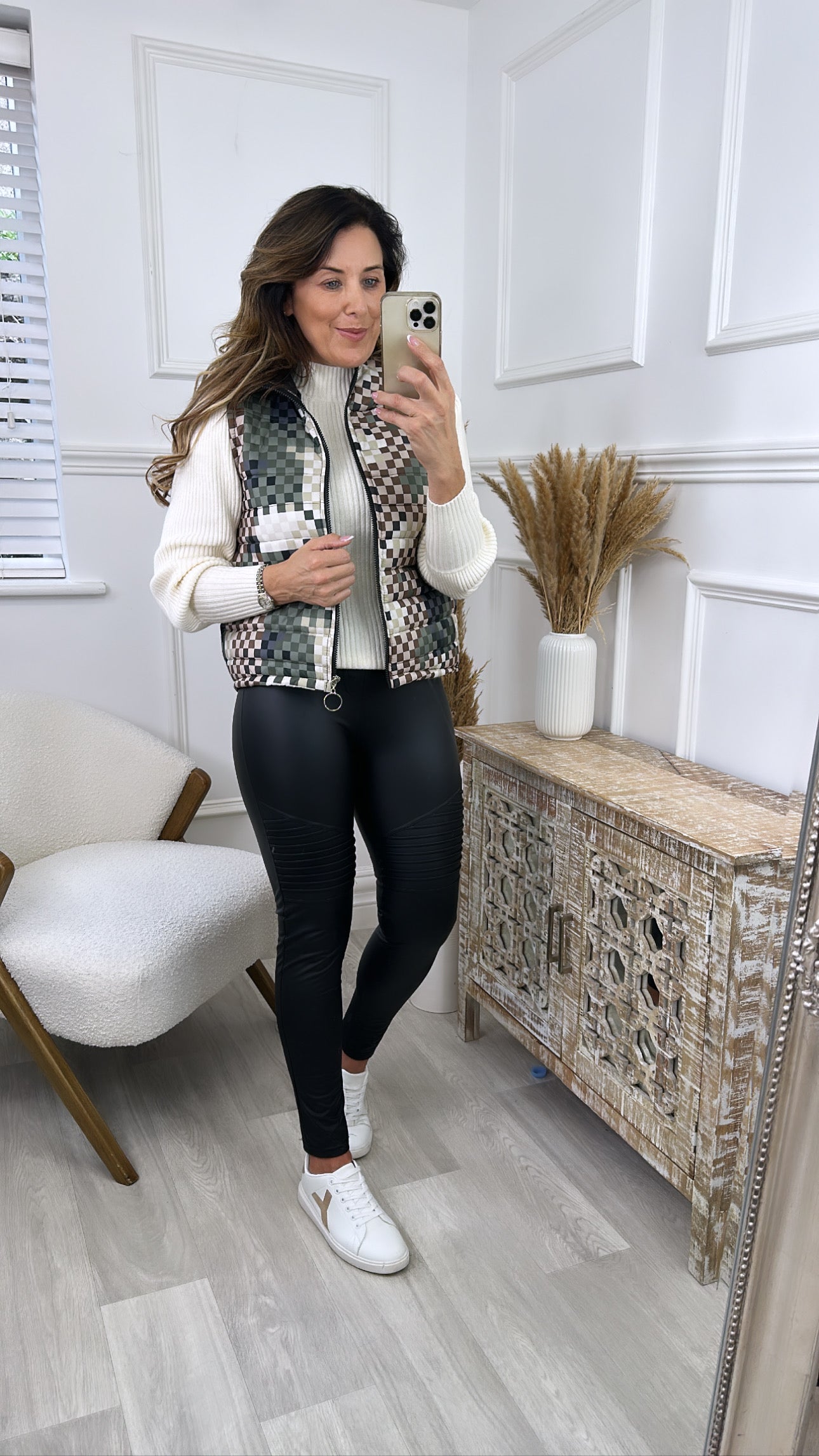Rebel Beige Check Print Gilet
