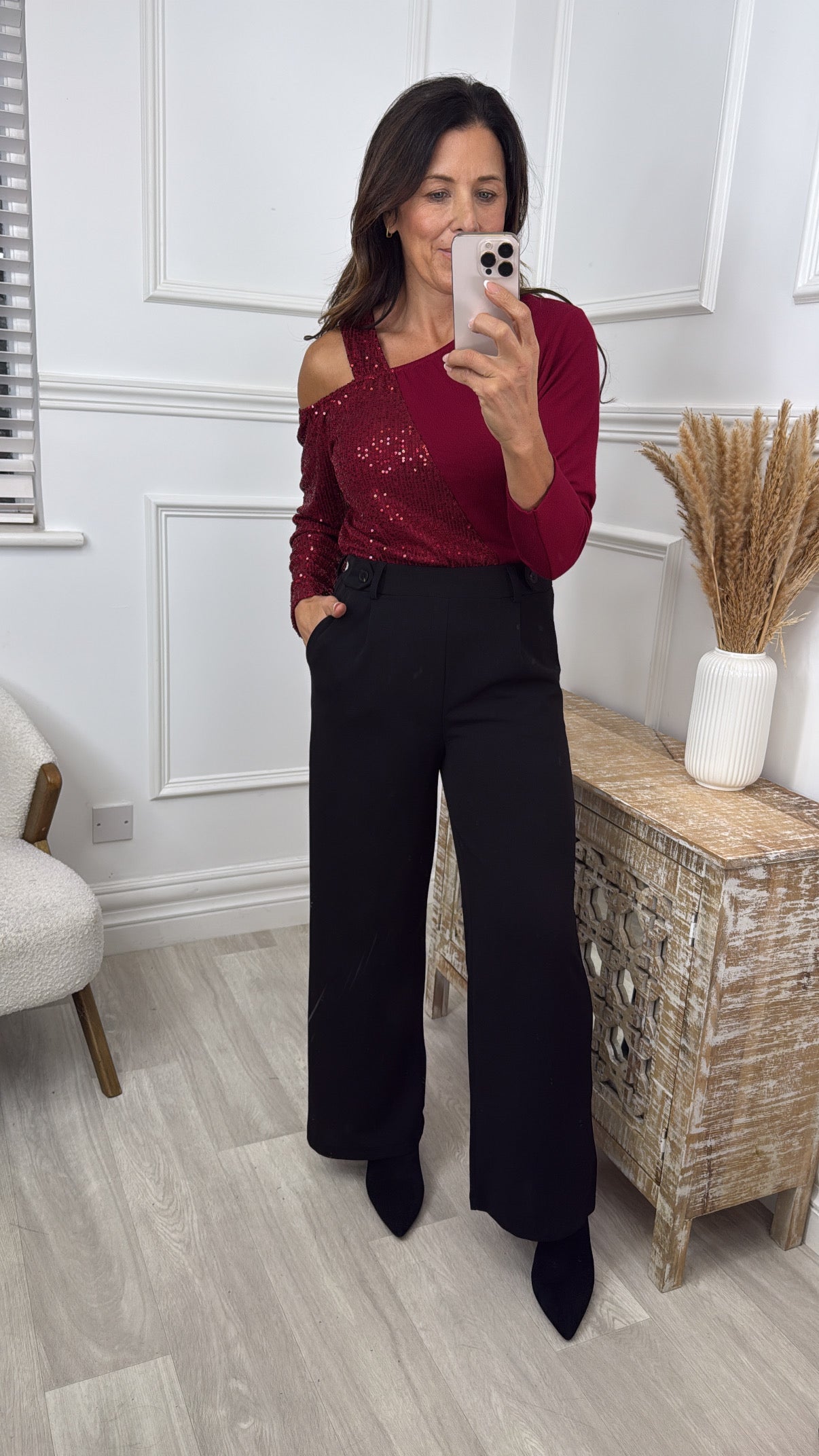 Sammy Wine Off The Shoulder Sequin Top