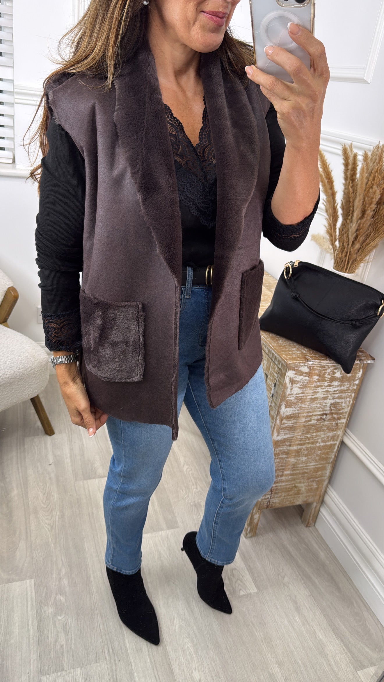 Loretta Brown Suede Feel Waistcoat