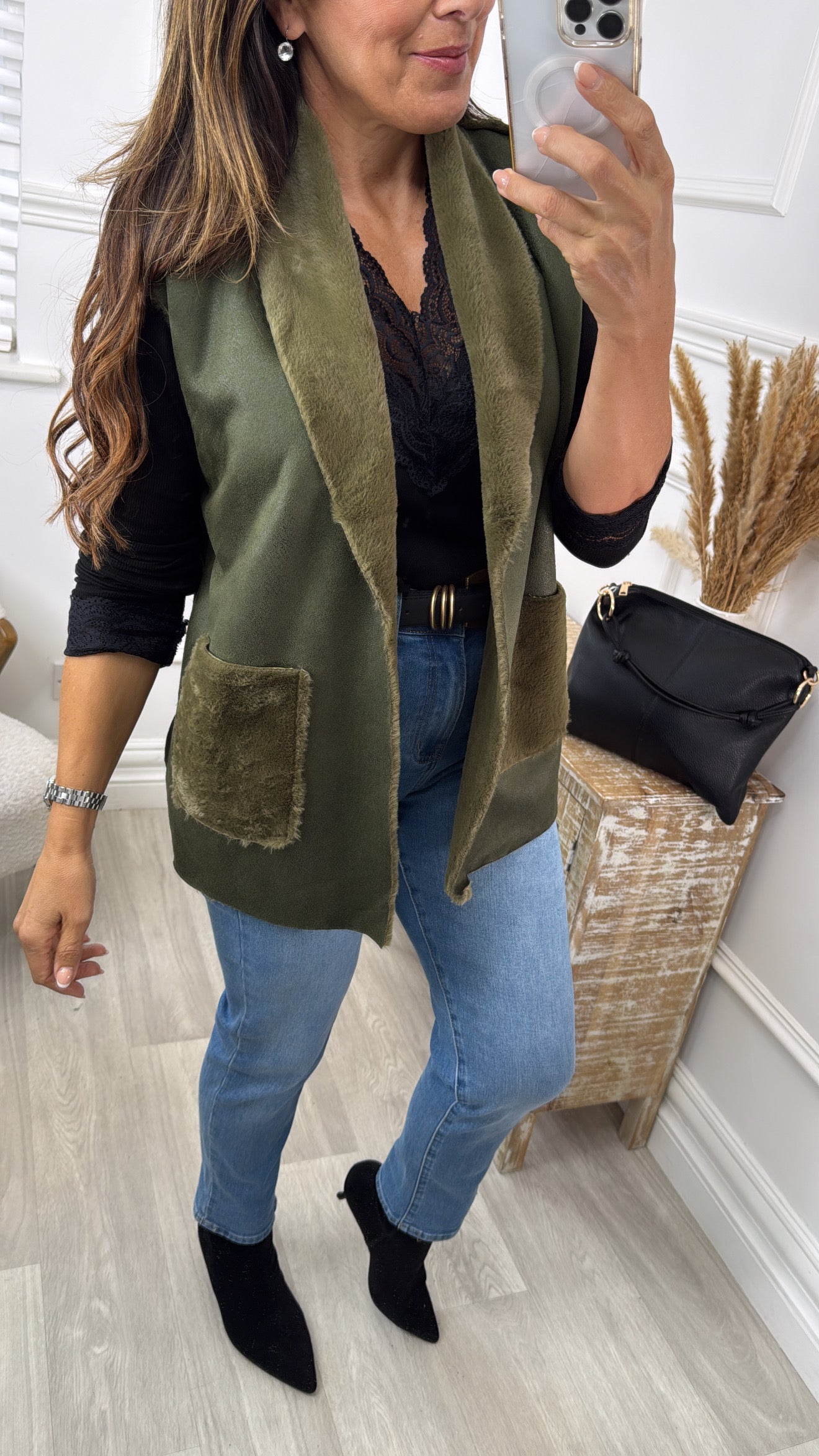Loretta Khaki Suede Feel Waistcoat