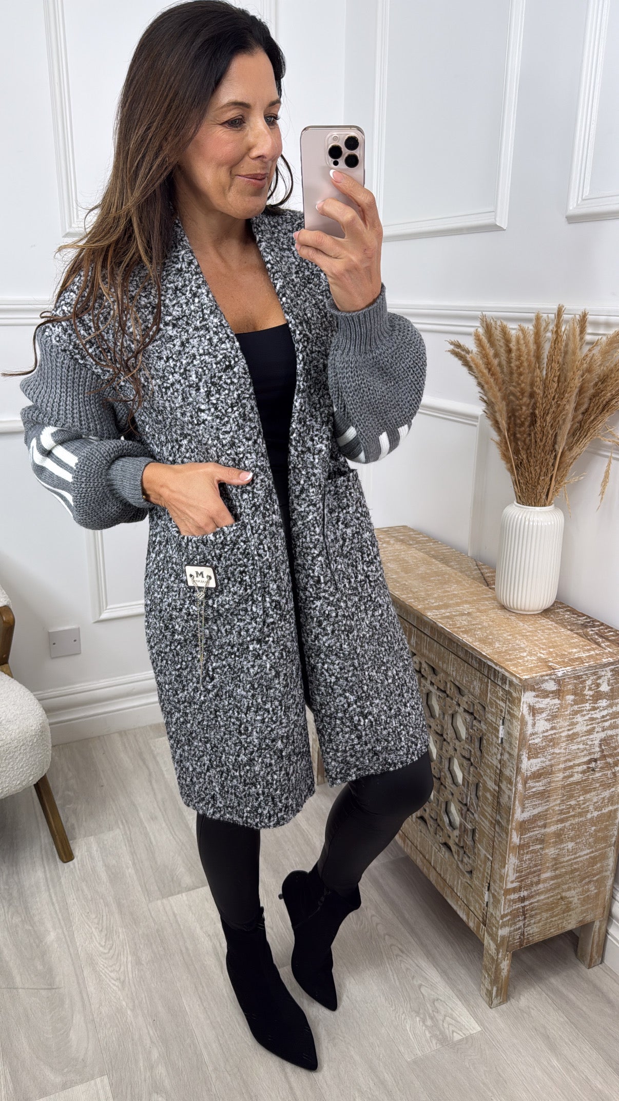 Ashley Grey Knit Sleeve Coatigan