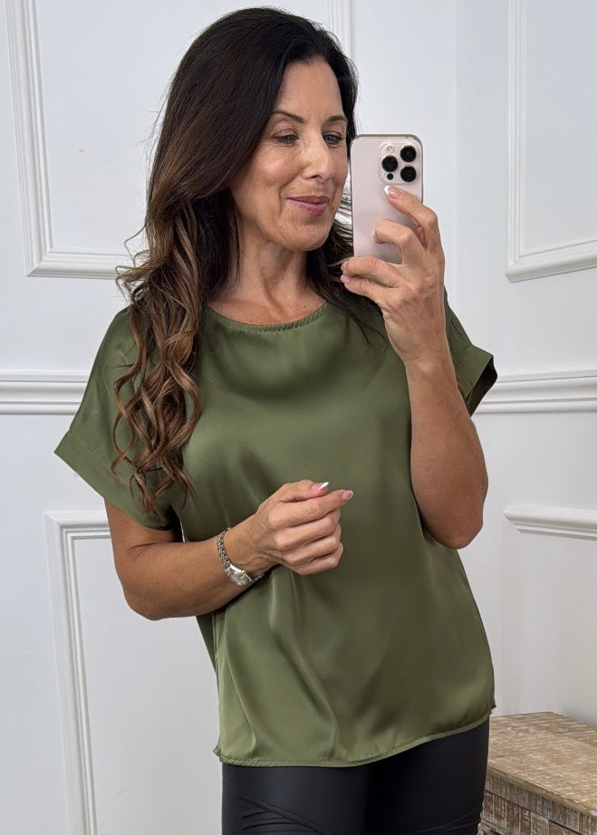 Charlene Khaki Satin Top