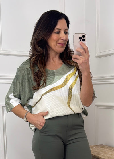 Harper Khaki Gold Detail Top