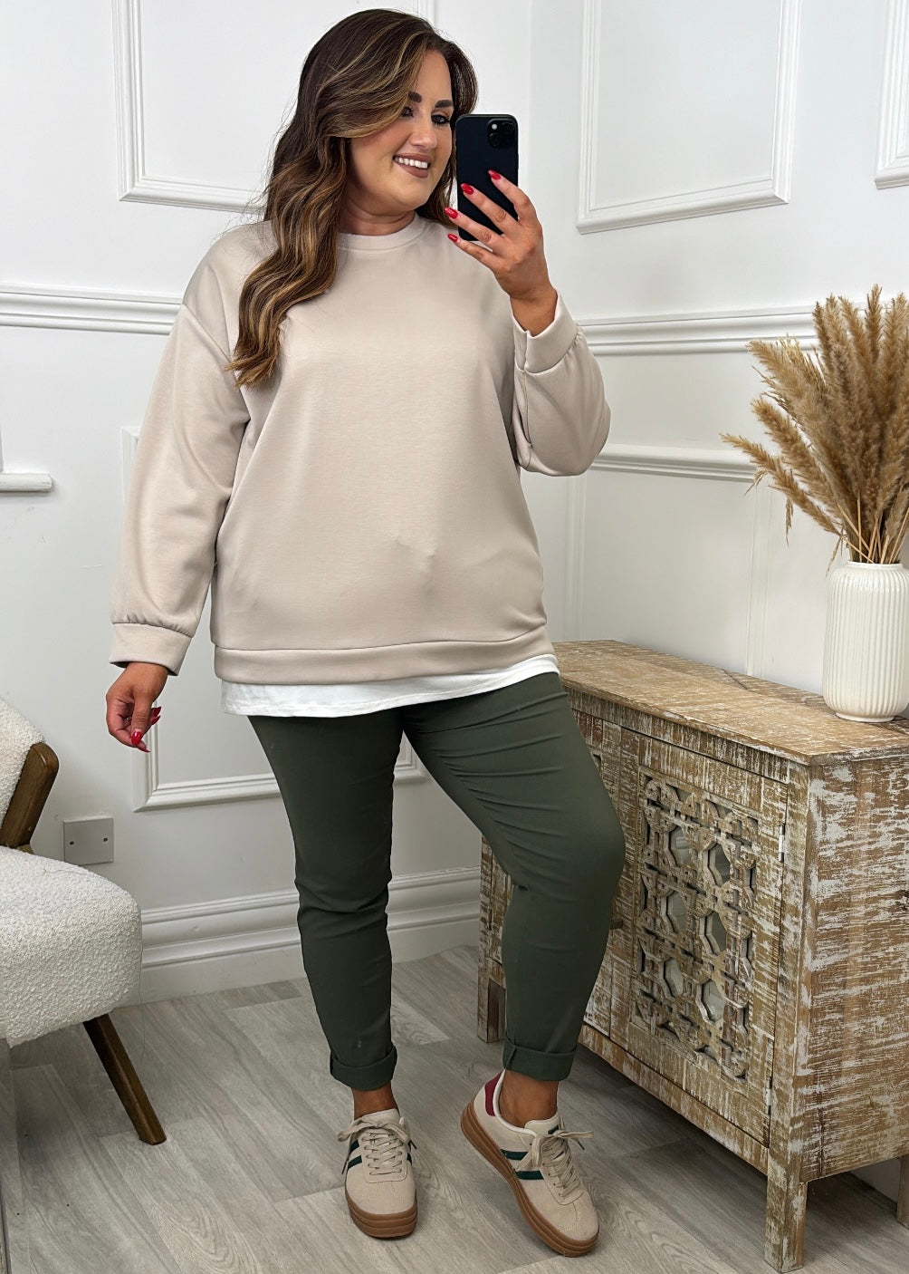 Aoife Beige Layered Sweatshirt