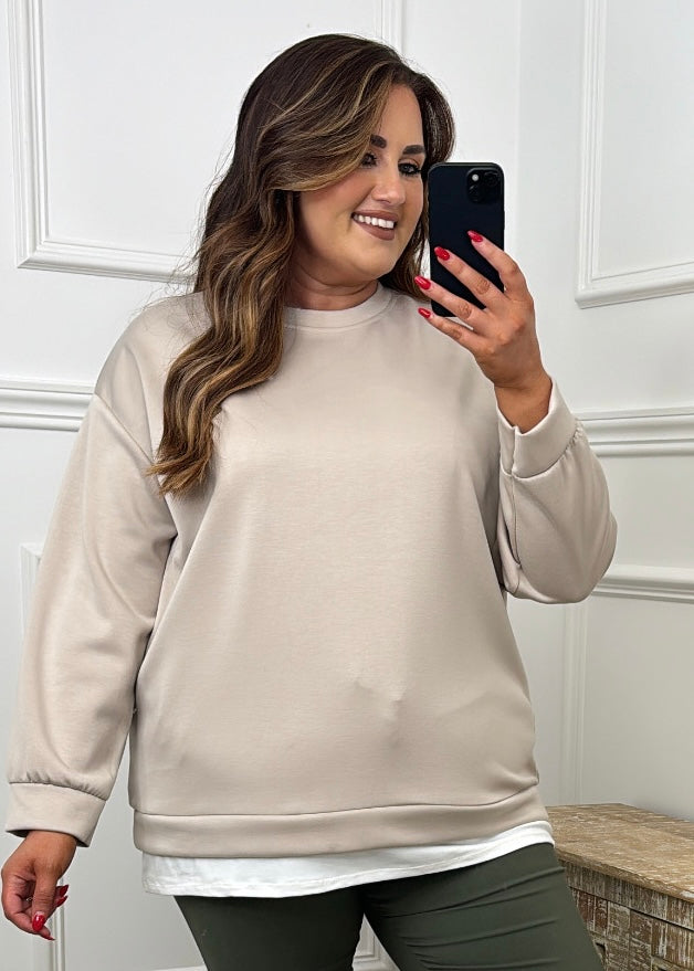 Aoife Beige Layered Sweatshirt