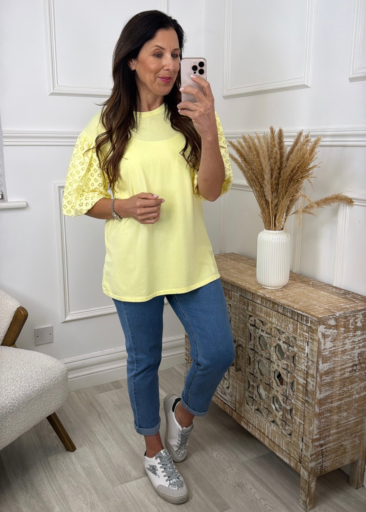 Millie Yellow Broderie Sleeve Top