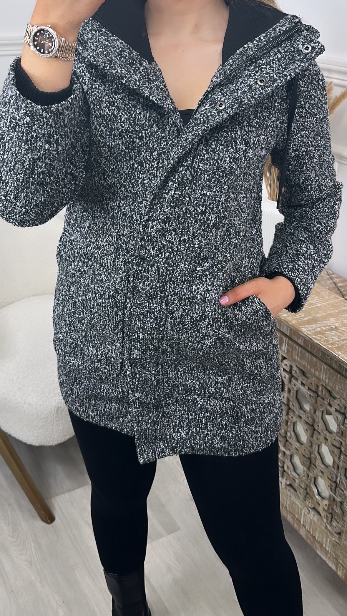 Esther Grey Hooded Semi Coat