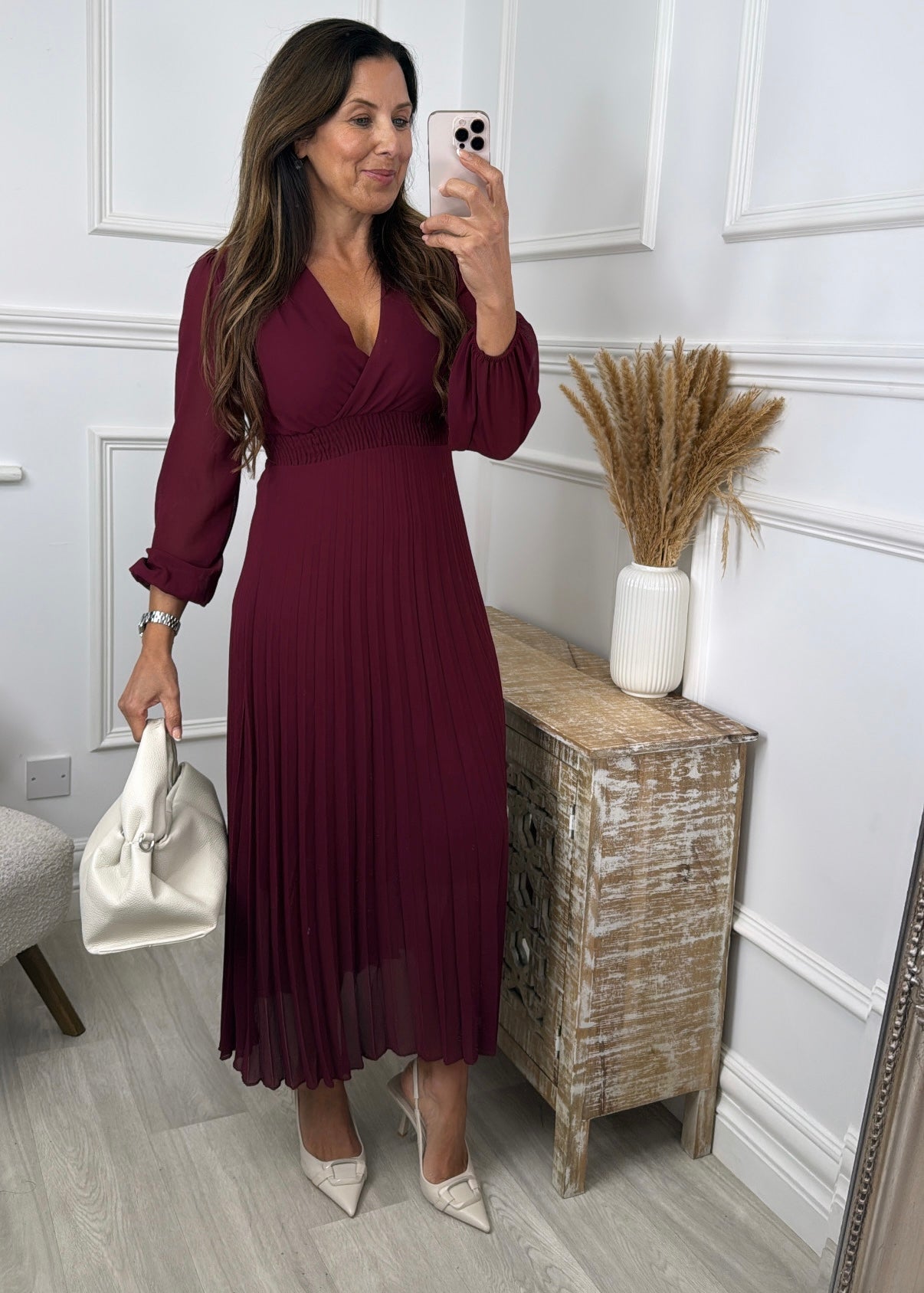 Celeste Wine Pleated Maxi Dress