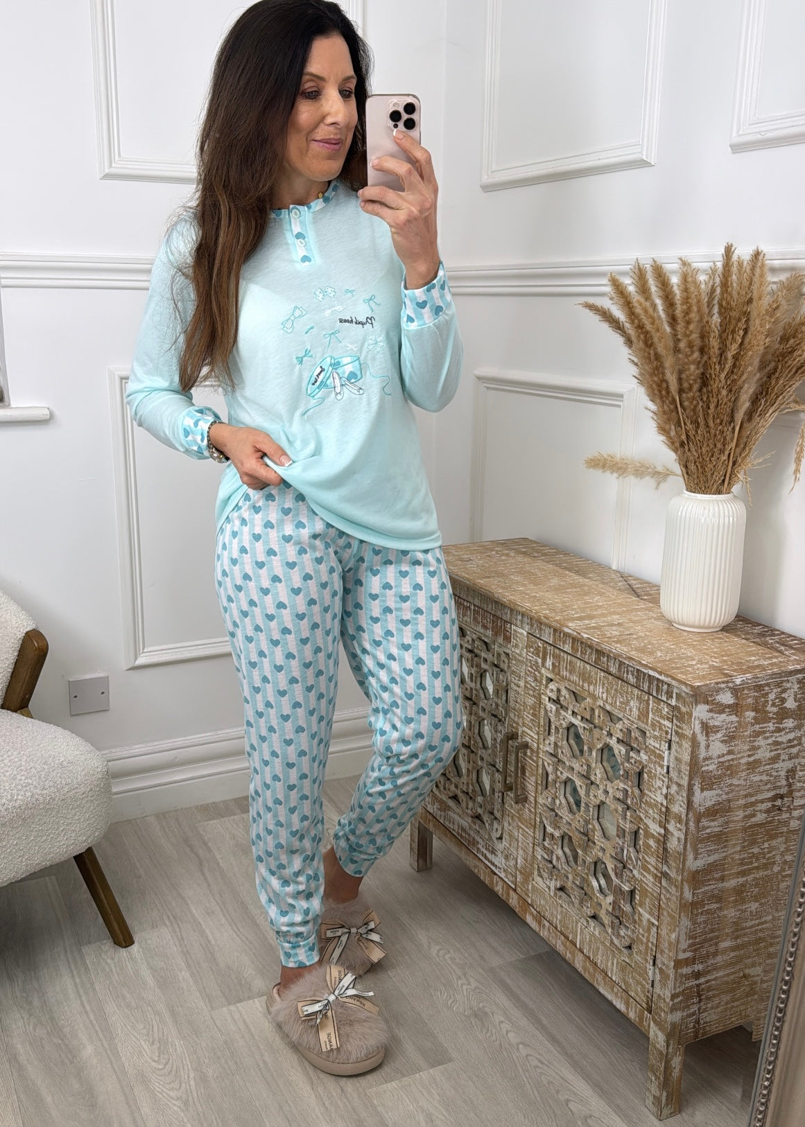 Donella Aqua Blue Embroidered Pajama